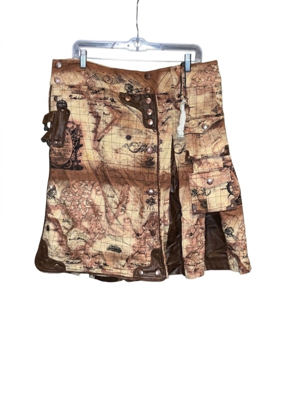 Lip Service Map of the World Pleated Cargo Kilt, Steampunk, Traveler, Goth, Punk